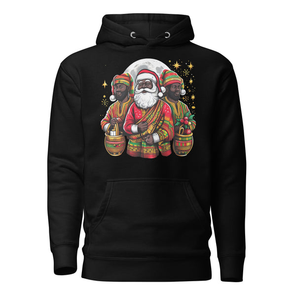 Festive African Santa and His Elfs Unisex Hoodie - Unique Christmas Gift