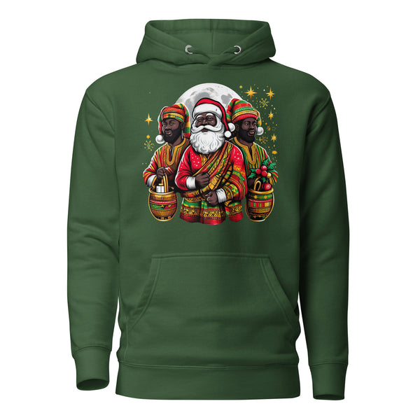 Festive African Santa and His Elfs Unisex Hoodie - Unique Christmas Gift