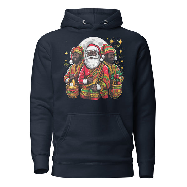 Festive African Santa and His Elfs Unisex Hoodie - Unique Christmas Gift
