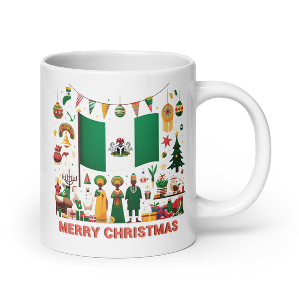 Holiday Spirit Nigerian Flag Mug - White Glossy Christmas Coffee Cup for Nigerians Around the World