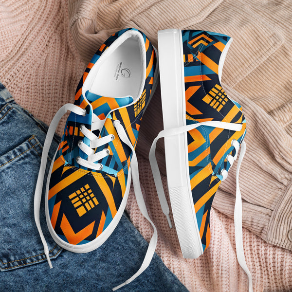 Women’s Blue Kente Lace-up Canvas Shoes