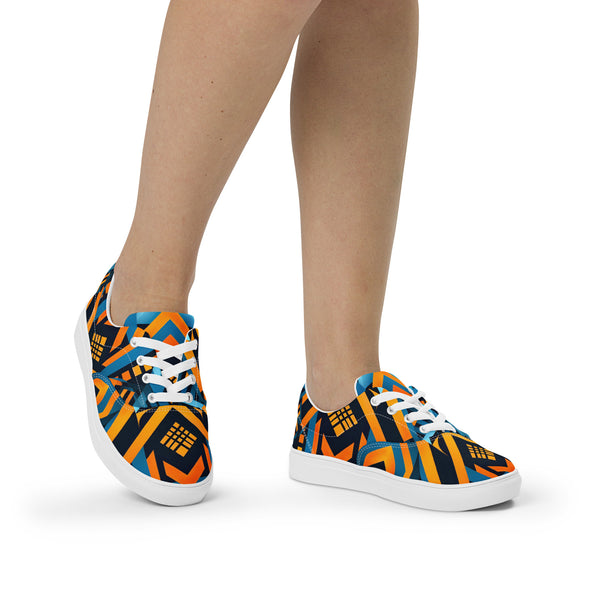 Women’s Blue Kente Lace-up Canvas Shoes