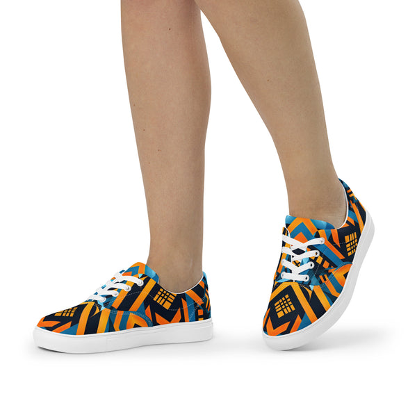 Women’s Blue Kente Lace-up Canvas Shoes